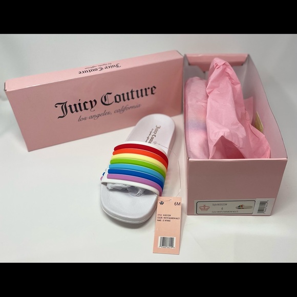 Juicy Couture Womens Wynnie Womens Slides, Size 6M White Rainbow. NEW IN BOX!! - Picture 5 of 6